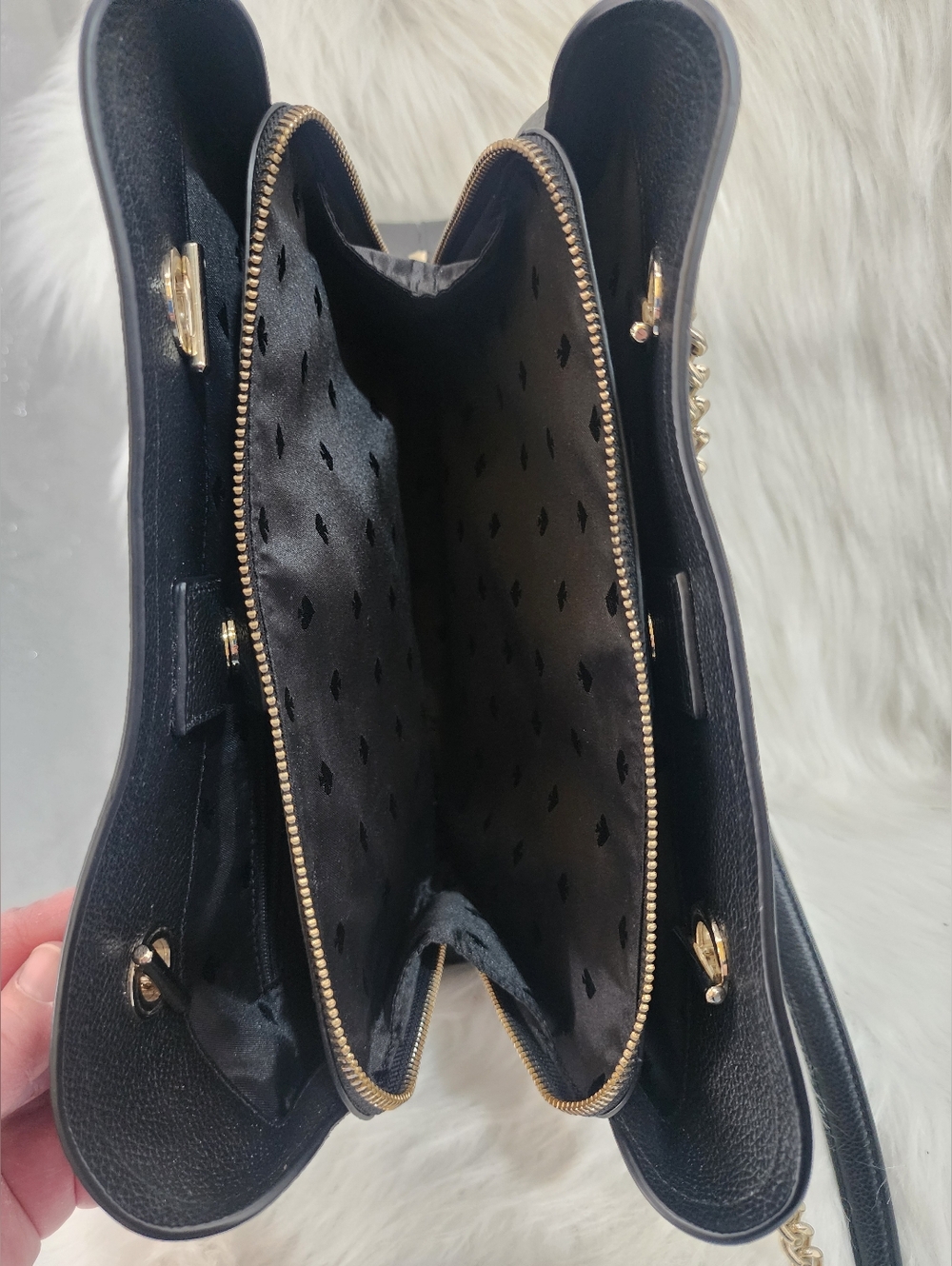 Kate Spade Black Leather Shoulder Bag w/ Half Metal Chain Straps "Jordyn" Bag - Picture 8 of 16